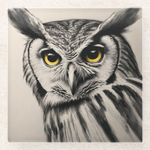 Dessous-de-verre En Verre Portrait de hibou - croquis au charbon
