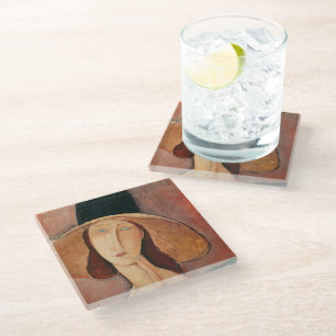 Dessous-de-verre En Verre Portrait de Jeanne Hebuterne dans un grand casquet