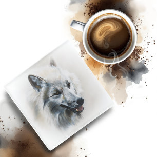 Dessous-de-verre En Verre Portrait de Loup Blanc Majestueux Réaliste Douce