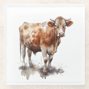 Dessous-de-verre En Verre Portrait de vache de ferme rustique