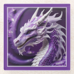 Dessous-de-verre En Verre Portrait D'Imaginaire D'Un Dragon Violet Et Blanc