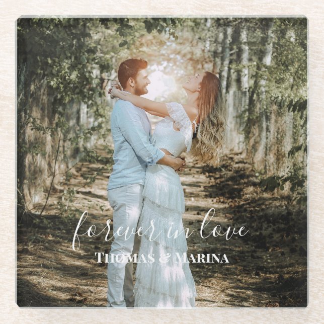 Dessous-de-verre En Verre Portrait Mariage personnalisé Calligraphie moderne (Devant)