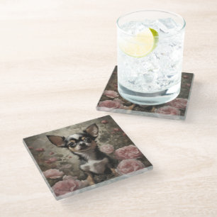 Dessous-de-verre En Verre Portraits de race de chien fleur 9