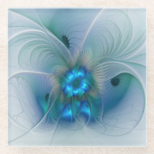 Dessous-de-verre En Verre Position, Abstrait bleu turquoise fractal
