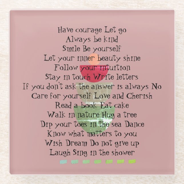 Dessous-de-verre En Verre Positive Life cite Happiness Pink Abstrait (Devant)