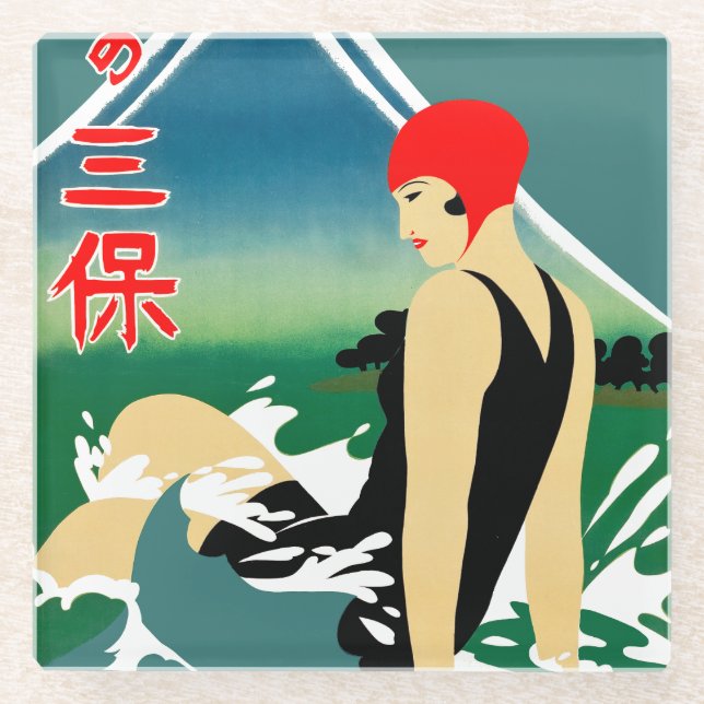 Dessous-de-verre En Verre Poster touristique japonais 1930 Art Déco Girl (Devant)