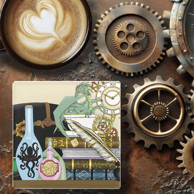 Dessous-de-verre En Verre Potions Dragon Steampunk Livres (Créateur téléchargé)