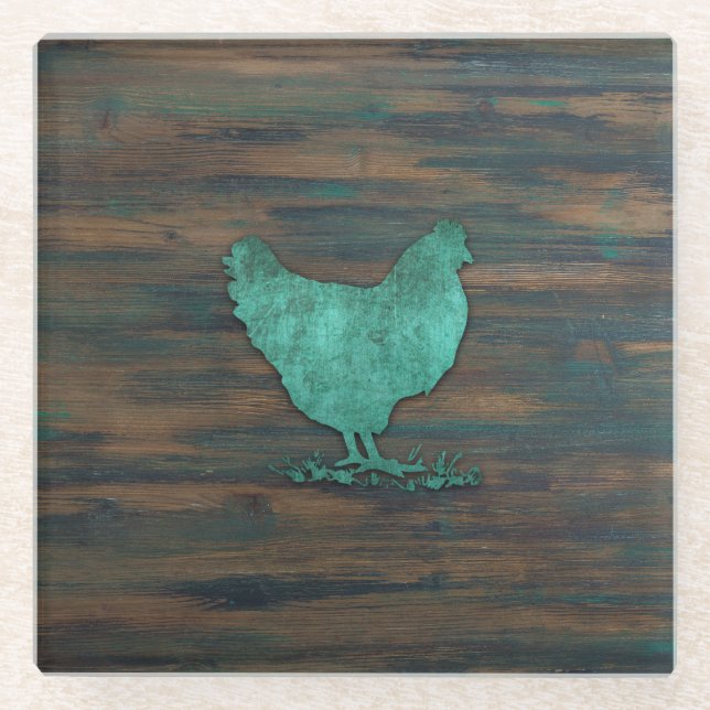 Dessous-de-verre En Verre Poulet rustique (Teal) (Devant)
