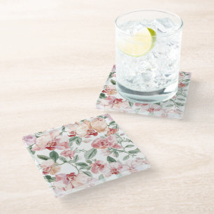 Dessous-de-verre En Verre Prairie de fleurs d'orchidées aquarelle botanique 
