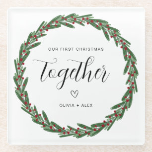 Dessous-de-verre En Verre Premier Noël ensemble Cadeau de couple de Noël