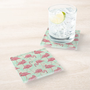 Dessous-de-verre En Verre Preppy Chic Elegant Pink Flamingo Motif