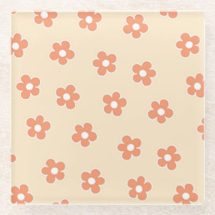 Dessous-de-verre En Verre Preppy Peach White Hippie Flower Motif