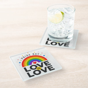 Dessous-de-verre En Verre Pride Day Love is Love Rainbow