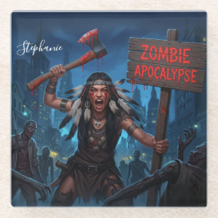 Dessous-de-verre En Verre Princesse amérindienne dans l'apocalypse zombie