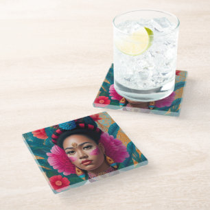 Dessous-de-verre En Verre Princesse aux joues de fleurs roses