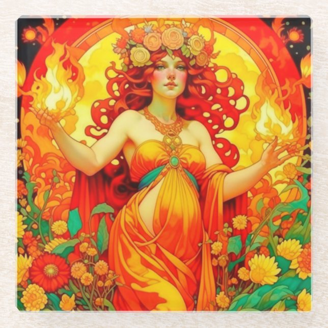 Dessous-de-verre En Verre Printemps celtique Beltane Art nouveau (Devant)