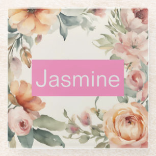 Dessous-de-verre En Verre Professionnel minimaliste Rose Nom Floral