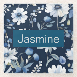Dessous-de-verre En Verre Professionnel Moderne Minimaliste Blue Floral Nom