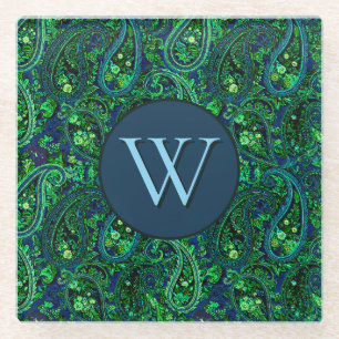 Dessous-de-verre En Verre Profusion Paisley Vibrant Floral Bleu Vert