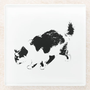 Dessous-de-verre En Verre Promenade de chats d'encre dans la lumière d'autom