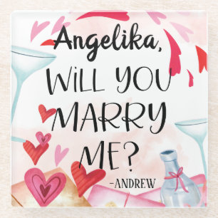 Dessous-de-verre En Verre Proposition de marriage You Marry Me ? Custom