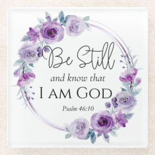 Dessous-de-verre En Verre Psaume 46:10 Be Still and Know Bible Purple Floral