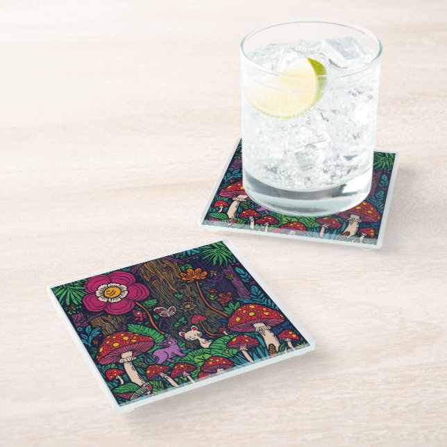 Dessous-de-verre En Verre Psychedelic woodland glass coaster (Incliné)