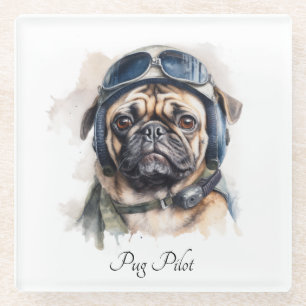 Dessous-de-verre En Verre Pug Pilote Vintage Aviateur Nom Personnalisé