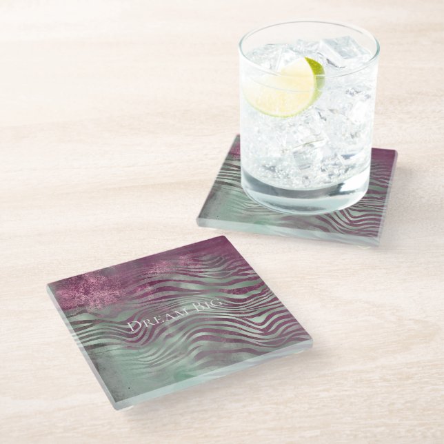 Dessous-de-verre En Verre Purple Bourgogne Aqua Mint Zebra (Incliné)