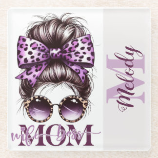 Dessous-de-verre En Verre Purple Messy Bun Maman Femme Boss