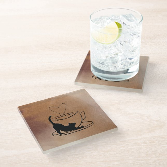 Dessous-de-verre En Verre Purrfect Coasters Set: Coffee & Cats (Incliné)