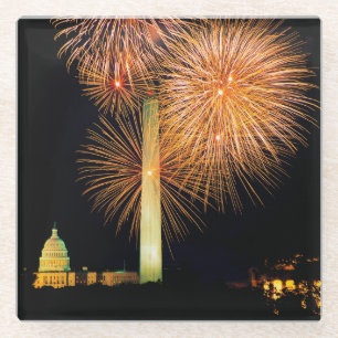 Dessous-de-verre En Verre Quatrième de juillet, affichage de feu d'artifice