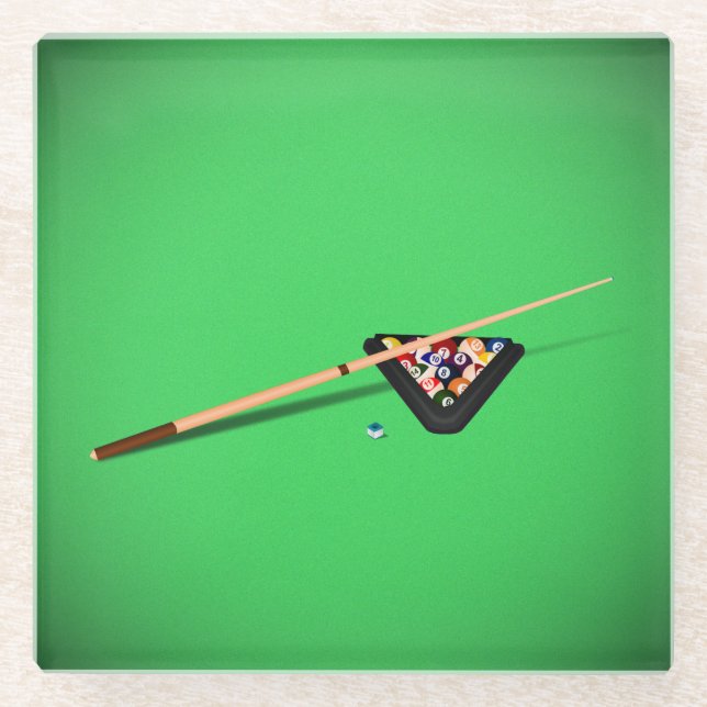 Dessous-de-verre En Verre Queue de billard et boules de billard (Devant)