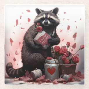 Dessous-de-verre En Verre Raccoon ordures poésie Valentines jour