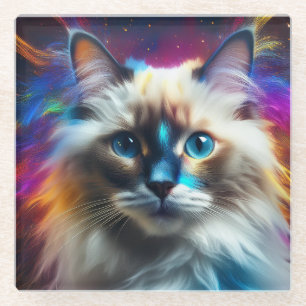 Dessous-de-verre En Verre Ragdoll race De Chat Couleur d'explosion Arrière -
