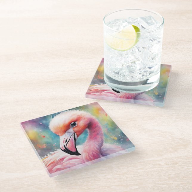 Dessous-de-verre En Verre Rainbow Birds Flamingo 2 (Incliné)