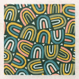 Dessous-de-verre En Verre Rainbows de style géométrique, motif vintage.