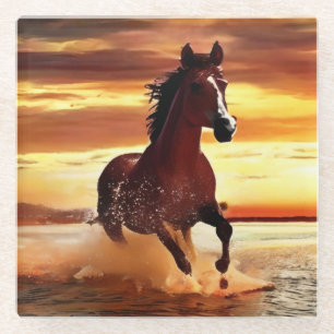 Dessous-de-verre En Verre Randonnée À Cheval Sauvage À Travers Le Surf
