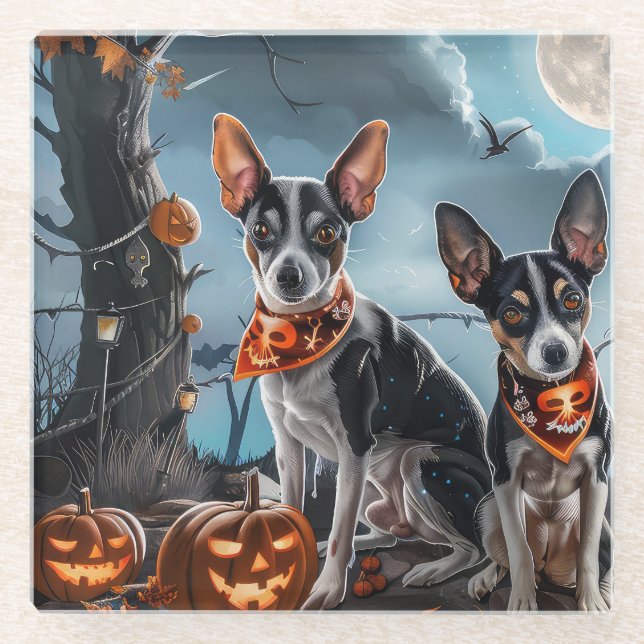 Dessous-de-verre En Verre Rat Terrier Halloween Éffrayant (Devant)