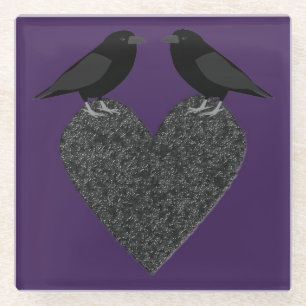 Dessous-de-verre En Verre Ravens gothiques et Coeur noir