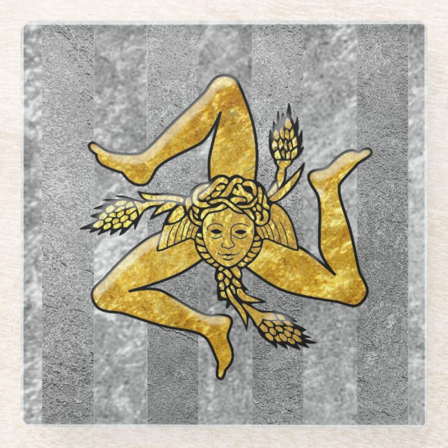 Dessous-de-verre En Verre Rayure argentée sicilienne de Trinacria (Devant)