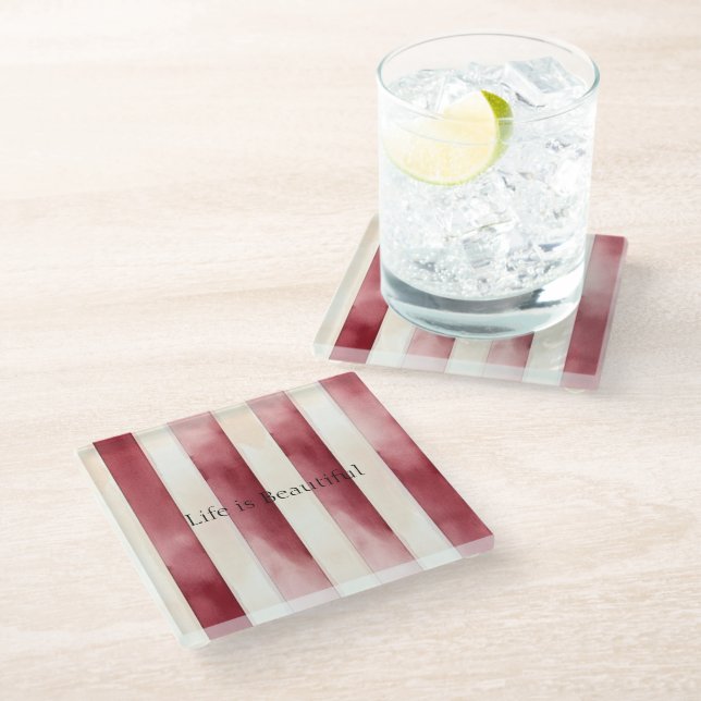 Dessous-de-verre En Verre Rayures crème rouge (Incliné)