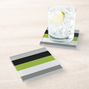 Dessous-de-verre En Verre Rayures de blocs de couleur vert citron gris noir 