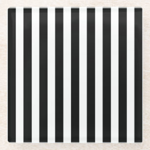 Dessous-de-verre En Verre Rayures de bonbon noir et blanc