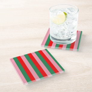 Dessous-de-verre En Verre Rayures de Noël contemporaines