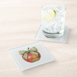 Dessous-de-verre En Verre Rayures de ruban vert pomme rouge