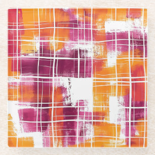 Dessous-de-verre En Verre Rayures écossaises violettes orange funky