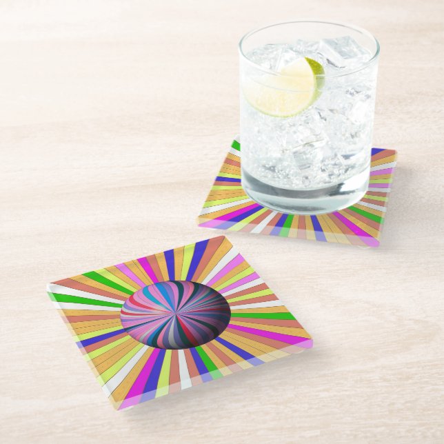 Dessous-de-verre En Verre Rayures heureuses avec sphère centrale (Incliné)
