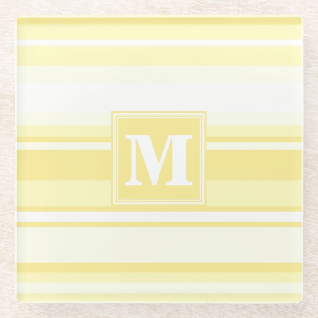 Dessous-de-verre En Verre Rayures jaune citron Monogram (Devant)