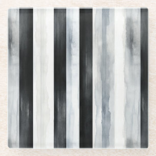 Dessous-de-verre En Verre Rayures Noir Gris Blanc